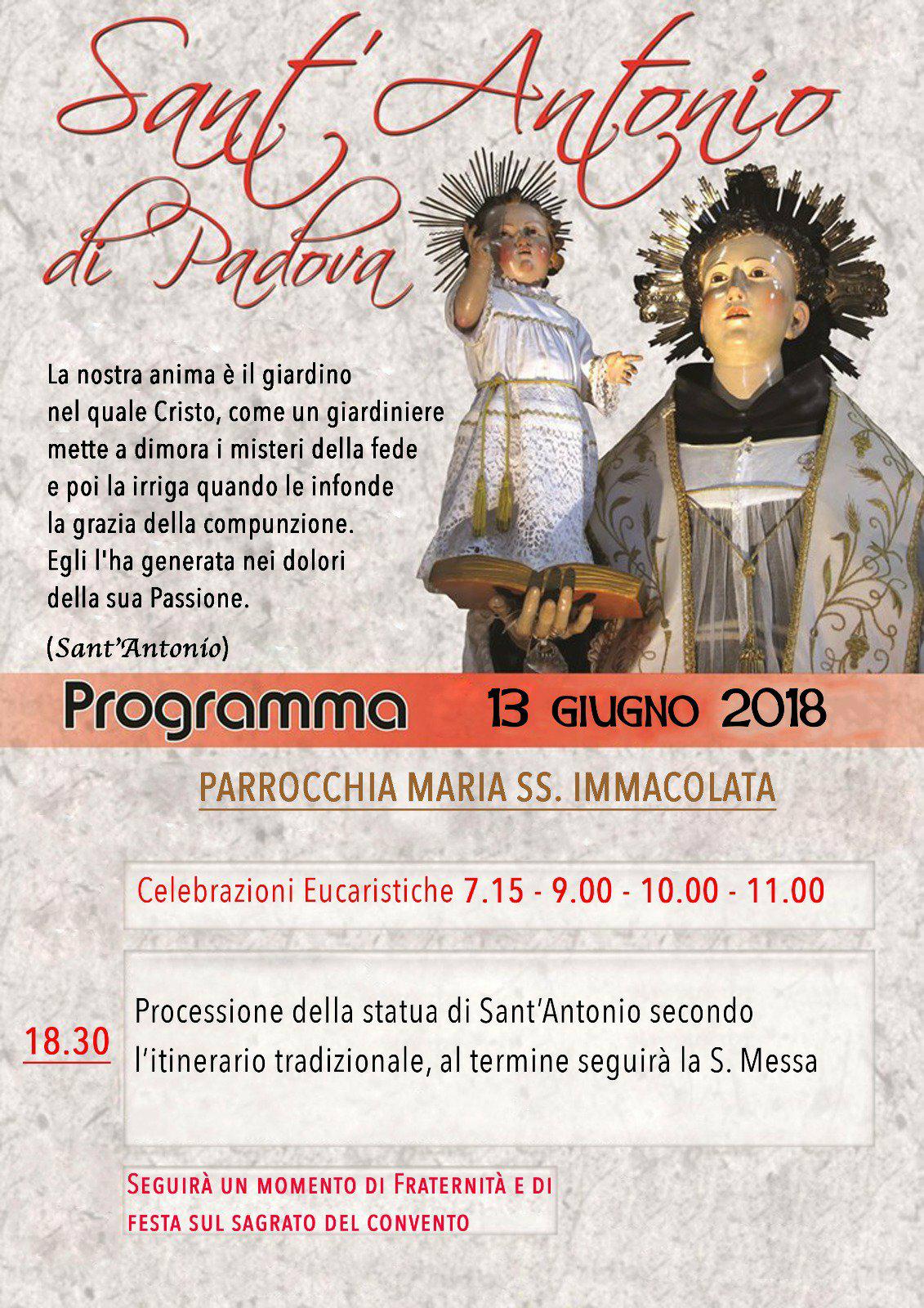 Sant'Antonio da Padova: Programma 2018