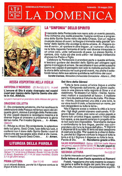 Foglietto Domenica 19 MAggio Pentecoste